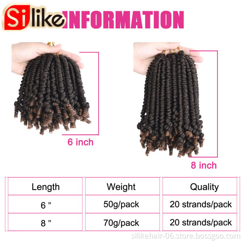 Hot Selling 8inch Ombre Brown Red Fluffy Pre-twisted Passion Spring Bomb Twist Crochet Braiding Hair Synthetic Hair Extensions